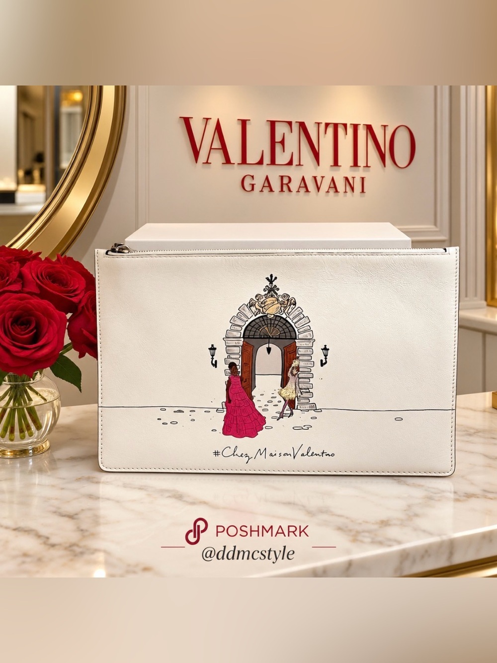 Valentino Garavani Maison White Graphic Envelope Clutch Bag Like New